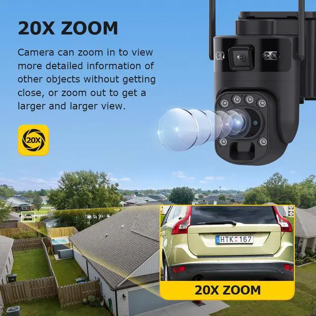 Alt view image 2 of 7 - 20X Optical Zoom 6MP Dual-Lens Solar Camera 4G LTE Cellular & WiFi Connectivity, 355° Pan 90° Tilt, Outdoor PTZ with PIR Human Detection, Full-Color Night Vision