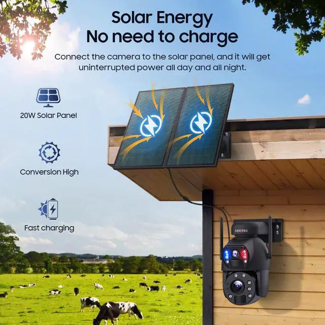 Alt view image 4 of 7 - Solar-Powered 6MP Dual-Lens PTZ Security Camera 20X Optical Zoom, Remote Monitoring, Weatherproof Outdoor Surveillance