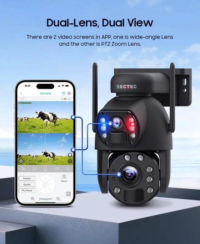 Alt view image 6 of 7 - Solar-Powered 6MP Dual-Lens PTZ Security Camera 20X Optical Zoom, Remote Monitoring, Weatherproof Outdoor Surveillance