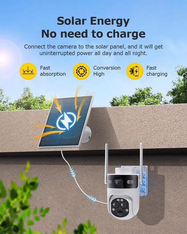 Alt view image 4 of 7 - 15X Zoom Solar Security Camera, 6MP Wireless Outdoor PTZ, 355° Pan 90° Tilt, Color Night Vision, PIR Human Detection, 4G/WiFi Dual Connectivity, IP66 Weatherproof