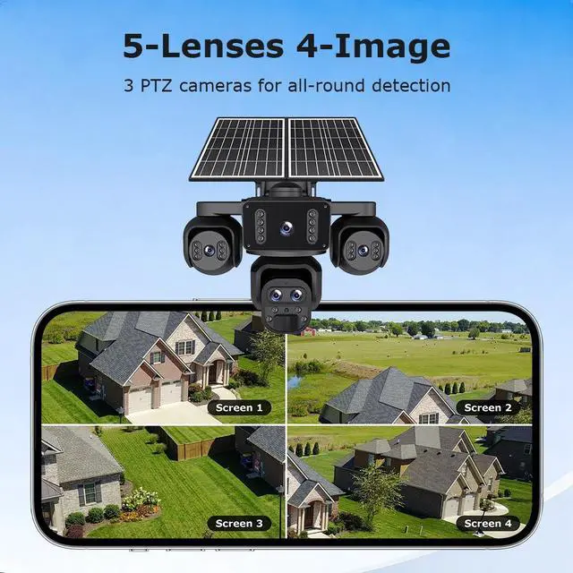 Alt view image 3 of 7 - AOV Solar Security Camera 4G Wireless PTZ with 4-Screen View, Full-Color Night Vision & PIR Motion Detection