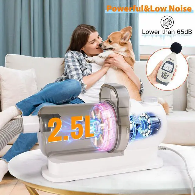 Alt view image 2 of 6 - Pet Multifunctional Grooming Kit with Vacuum Dog/Cat Hair Clipper & Vacuum Cleaner Set, Integrated Suction, Low Noise, for Home Use -Grey