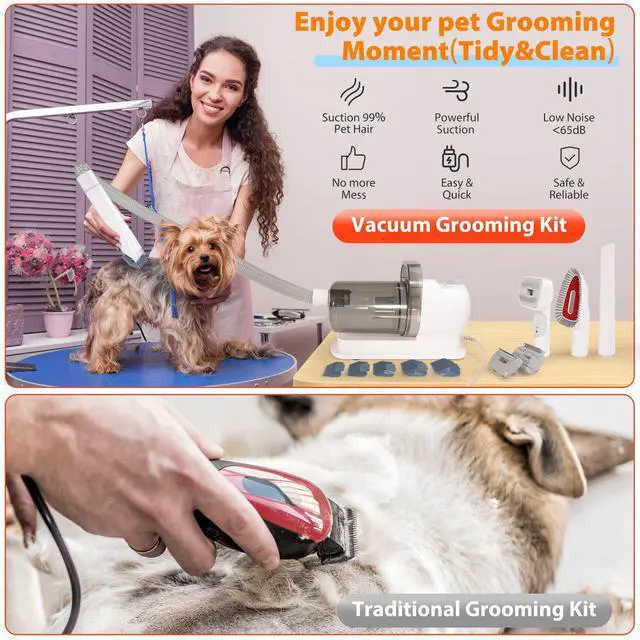 Alt view image 3 of 6 - Pet Multifunctional Grooming Kit with Vacuum Dog/Cat Hair Clipper & Vacuum Cleaner Set, Integrated Suction, Low Noise, for Home Use -Grey