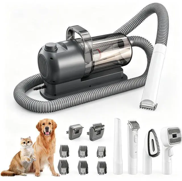 Main image of Pet Multifunctional Grooming Kit with Vacuum Dog/Cat Hair Clipper & Vacuum Cleaner Set, Integrated Suction, Low Noise, for Home Use -Grey