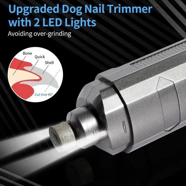 Alt view image 3 of 7 - Pet Electric Nail Grinder & Clipper Set Rechargeable, LED Light, Low Noise, for Dogs and Cats, Safe & Gentle Nail Care