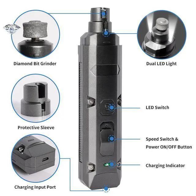 Alt view image 6 of 7 - Pet Electric Nail Grinder & Clipper Set Rechargeable, LED Light, Low Noise, for Dogs and Cats, Safe & Gentle Nail Care