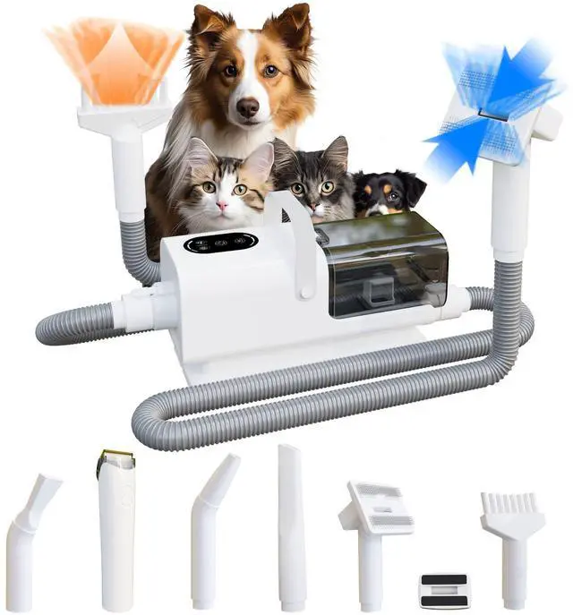 Main image of Pet Grooming Vacuum & Blow Dryer Integrated Suction, Trimmer & Hair Dryer for Dogs & Cats, Low Noise, Dust Cup