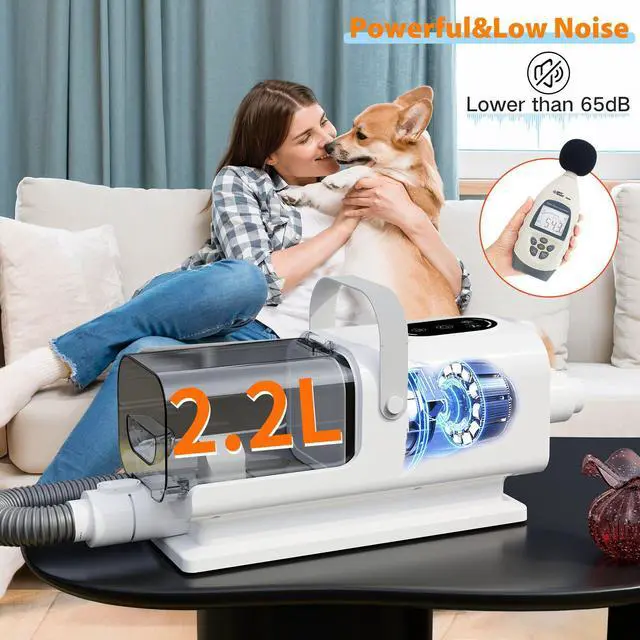 Alt view image 7 of 7 - Pet Grooming Vacuum & Blow Dryer Integrated Suction, Trimmer & Hair Dryer for Dogs & Cats, Low Noise, Dust Cup