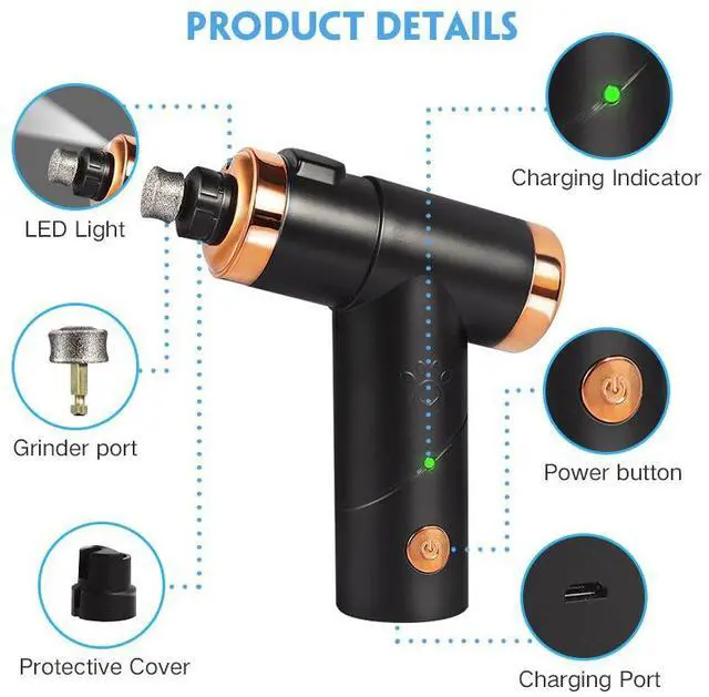 Alt view image 4 of 7 - Rechargeable Pet Nail Grinder Quiet Electric Dog/Cat Nail Trimmer & Clipper Set, Safety Guard, LED Light, USB Charging, 2-Speed Adjustable
