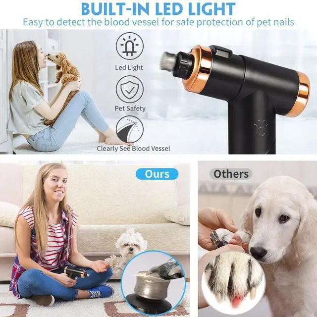 Alt view image 7 of 7 - Rechargeable Pet Nail Grinder Quiet Electric Dog/Cat Nail Trimmer & Clipper Set, Safety Guard, LED Light, USB Charging, 2-Speed Adjustable