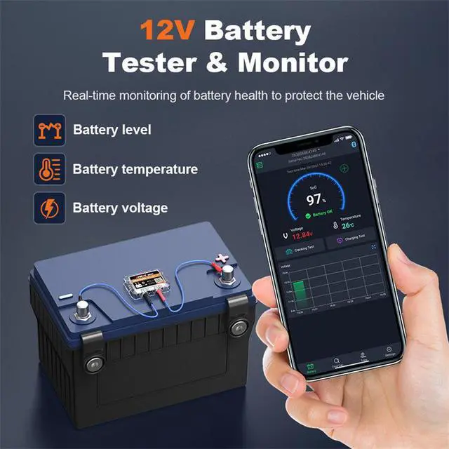 Alt view image 6 of 7 - 12V Bluetooth Car Battery Monitor & Tester Automotive Battery Health Analyzer with Cranking & Charging System Test for Car/RV/Motorcycle/Boat