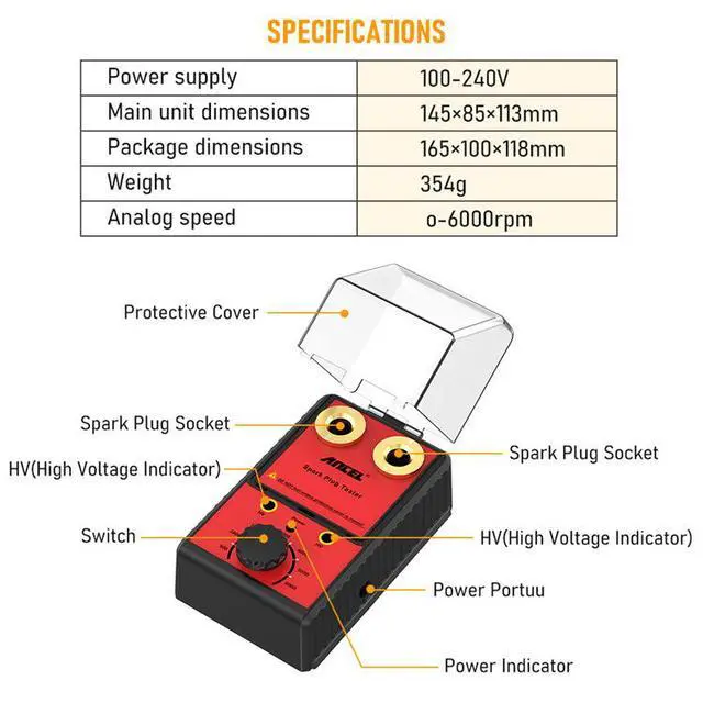 Alt view image 2 of 7 - Dual-Hole Spark Plug Tester Ignition System High-Voltage Diagnostic Tool with Engine Simulation, Adjustable Frequency & Protective Cover