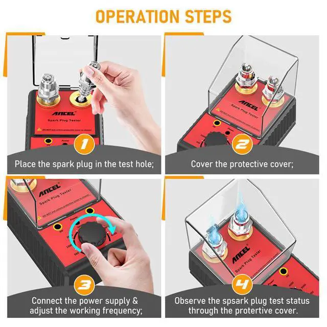 Alt view image 7 of 7 - Dual-Hole Spark Plug Tester Ignition System High-Voltage Diagnostic Tool with Engine Simulation, Adjustable Frequency & Protective Cover