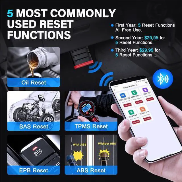 Alt view image 3 of 6 - OBD2 Full System Diagnostic Tool Bluetooth Car Scanner with Oil Reset, EPB Reset, SAS Reset, TPMS Reset & ABS Bleed, Works on 120+ Vehicle Makes