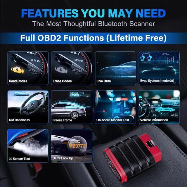 Alt view image 4 of 6 - OBD2 Full System Diagnostic Tool Bluetooth Car Scanner with Oil Reset, EPB Reset, SAS Reset, TPMS Reset & ABS Bleed, Works on 120+ Vehicle Makes