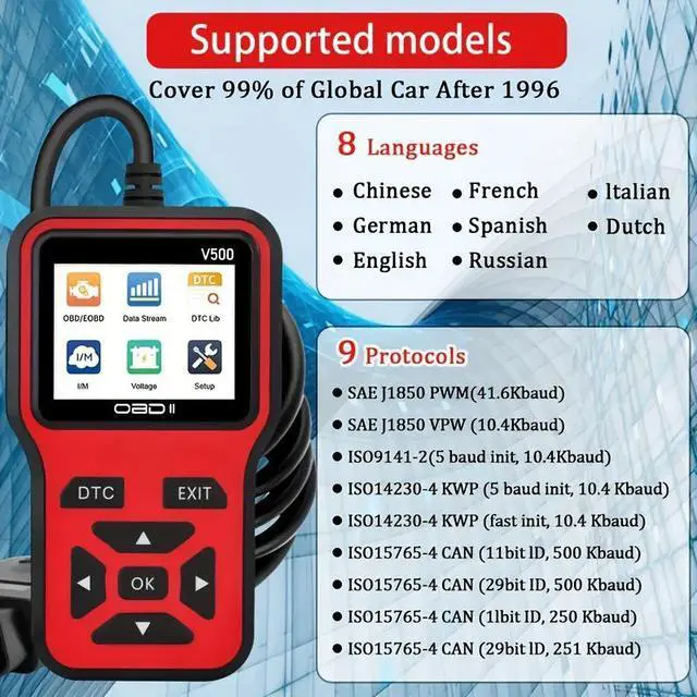 Alt view image 5 of 6 - V500 Automotive Diagnostic Tool OBD2 Engine Code Reader with Multi-Language