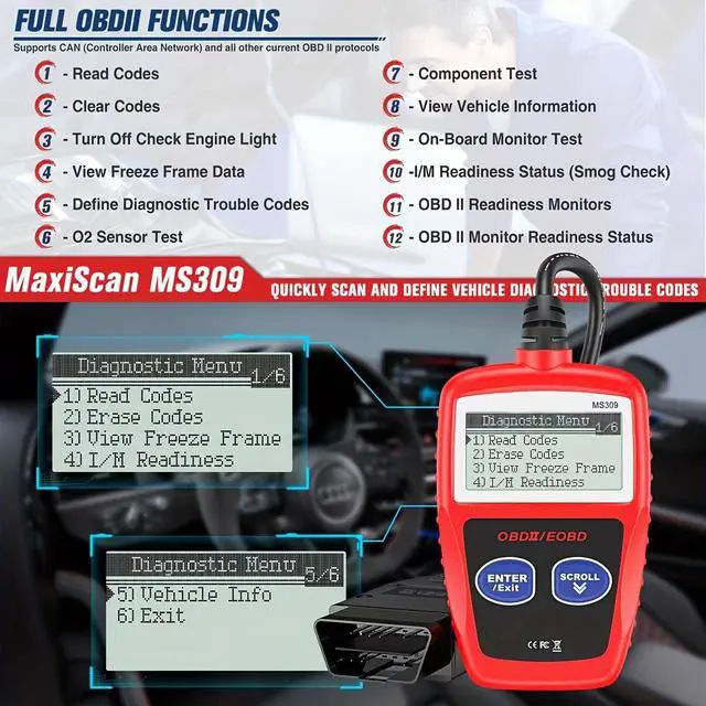 Alt view image 2 of 7 - MS309 Automotive Diagnostic Tool OBD2 Engine Code Reader & Clear with Fast Diagnostics, Multi-Language Display, Plug-and-Play No Battery Needed