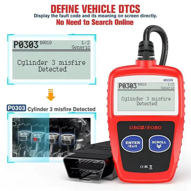 Alt view image 6 of 7 - MS309 Automotive Diagnostic Tool OBD2 Engine Code Reader & Clear with Fast Diagnostics, Multi-Language Display, Plug-and-Play No Battery Needed
