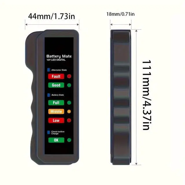 Alt view image 3 of 7 - Portable 12V Car Battery Tester with Digital Display Automotive Battery Health Analyzer for Cranking, Charging System & Fault Diagnosis