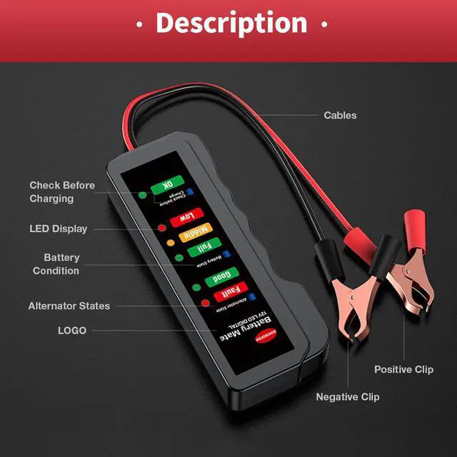 Alt view image 6 of 7 - Portable 12V Car Battery Tester with Digital Display Automotive Battery Health Analyzer for Cranking, Charging System & Fault Diagnosis