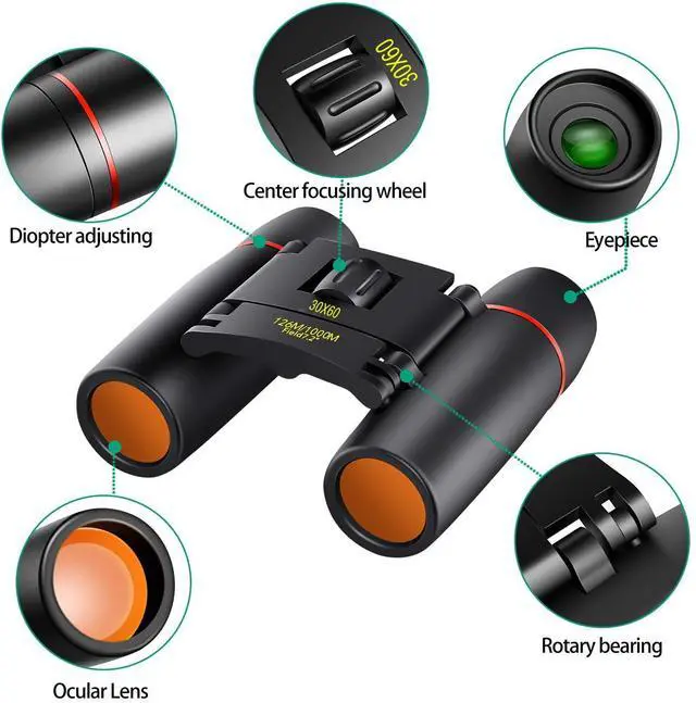 Alt view image 2 of 5 - 30x60 HD High-Power Binoculars with Red Coating & Low-Light Night Vision Portable Outdoor Telescope for Kids, Great Gift for Children