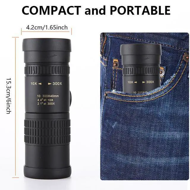 Alt view image 3 of 5 - Portable 10-300X40 Zoom Monocular Telescope Continuous Zoom High-Power HD, Phone Adapter for Outdoor Low-Light Night Vision Travel
