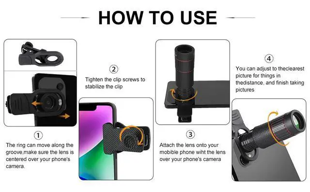 Alt view image 6 of 7 - 32x Telephoto Phone Telescope Zoom Lens HD Concert Viewing & Shooting Gear, Portable High-Power with Phone Adapter for Outdoor Birdwatching Travel