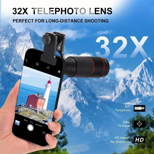 Alt view image 5 of 7 - 32x Telephoto Phone Telescope Zoom Lens HD Concert Viewing & Shooting Gear, Portable High-Power with Phone Adapter for Outdoor Birdwatching Travel