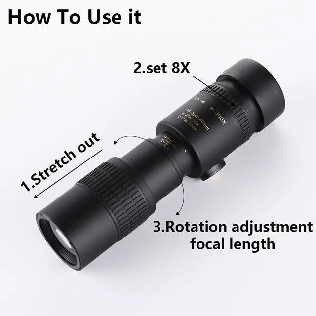 Alt view image 4 of 5 - Zoom 10-300X40 High-Power HD Portable Monocular Telescope with Phone Adapter, Men's Gift for Concert Birdwatching & Long-Distance Shooting