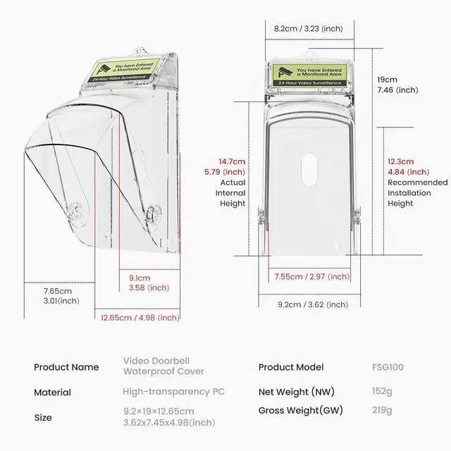 Alt view image 7 of 7 - Wireless Smart Doorbell Waterproof Cover Transparent Splash-Proof Outdoor Protective Case for CACAZI Self-Powered Doorbell Button