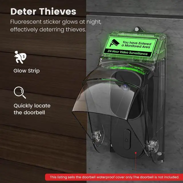 Alt view image 6 of 7 - Wireless Smart Doorbell Waterproof Cover Transparent Splash-Proof Outdoor Protective Case for CACAZI Self-Powered Doorbell Button