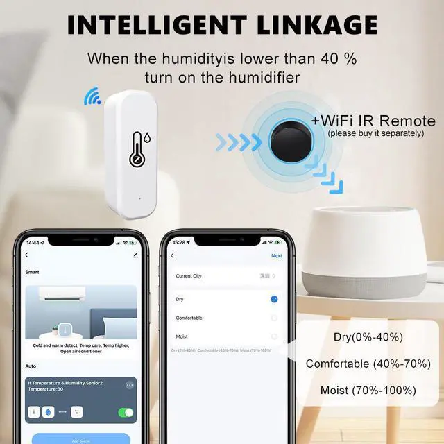 Alt view image 7 of 7 - WiFi Wireless Temperature Humidity Sensor Smart Indoor Thermometer Hygrometer Detector for Home, APP Remote Monitoring