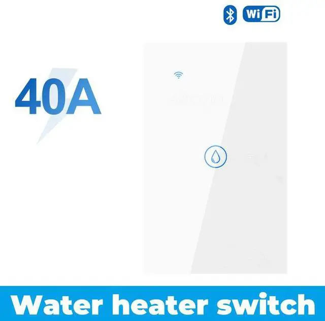 Main image of Smart WiFi Wall Switch for Water Heater/AC 20A-40A High Power, Touch Glass Panel, Timing & Remote Control via Tuya App, Works with Alexa/Google (196 characters)