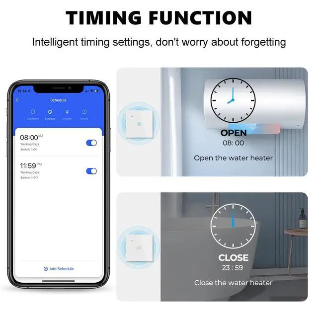 Alt view image 2 of 3 - Smart WiFi Wall Switch for Water Heater/AC 20A-40A High Power, Touch Glass Panel, Timing & Remote Control via Tuya App, Works with Alexa/Google (196 characters)