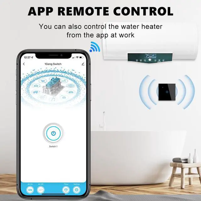Alt view image 3 of 3 - Smart WiFi Wall Switch for Water Heater/AC 20A-40A High Power, Touch Glass Panel, Timing & Remote Control via Tuya App, Works with Alexa/Google (196 characters)