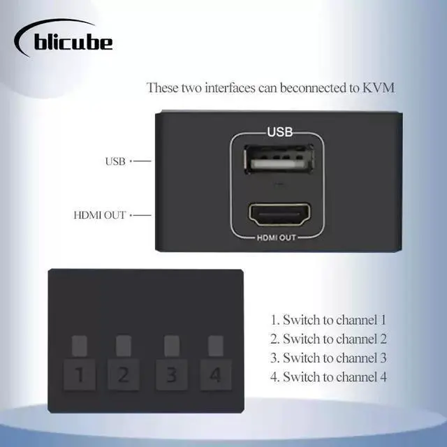 Alt view image 4 of 5 - BLIKVM 4-Port HDMI KVM Switch 4 Inputs 1 Output, USB 2.0 Hub, 4K@60Hz, Supports PiKVM & BLIKVM, Remote & Button Control (197 characters)