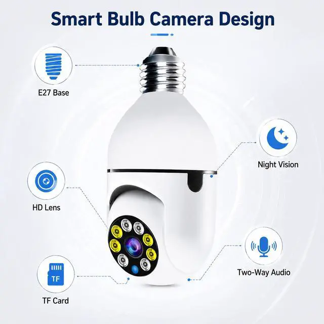 Alt view image 4 of 7 - E27 Light Bulb Security Camera 1080P HD, 360° Panoramic, WiFi Remote Monitoring, Night Vision, Two-Way Audio