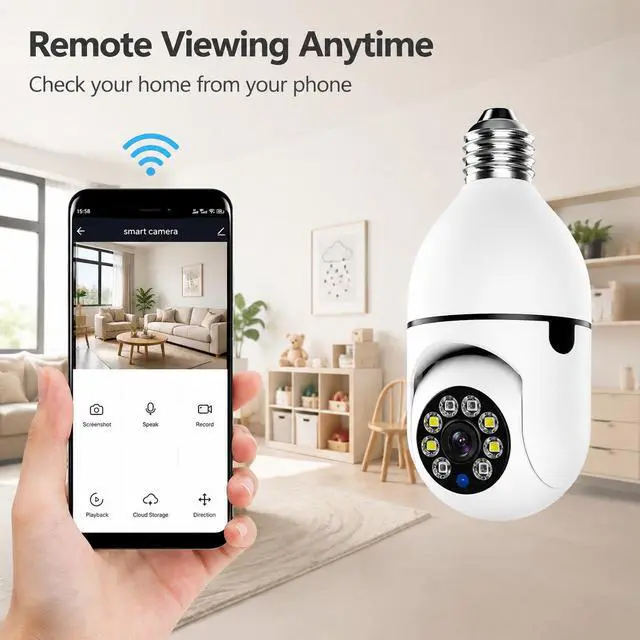 Alt view image 6 of 7 - E27 Light Bulb Security Camera 1080P HD, 360° Panoramic, WiFi Remote Monitoring, Night Vision, Two-Way Audio
