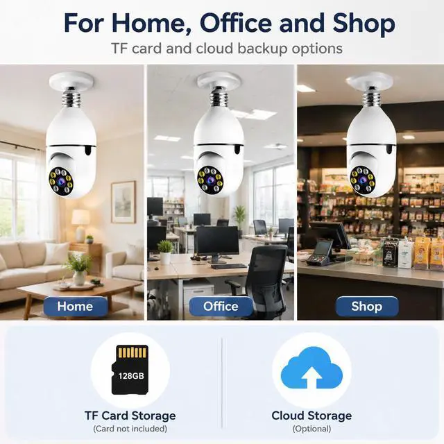 Alt view image 7 of 7 - E27 Light Bulb Security Camera 1080P HD, 360° Panoramic, WiFi Remote Monitoring, Night Vision, Two-Way Audio