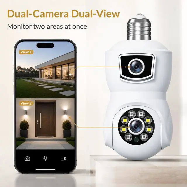 Alt view image 4 of 6 - Light Bulb Security Camera V380 Dual-Lens Full-Color WiFi Wireless HD Panoramic Dual-Lens Home Surveillance