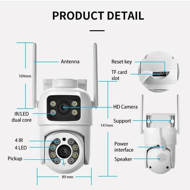 Alt view image 2 of 7 - V380 Dual-Lens WiFi Security Camera Full-Color Night Vision, Outdoor PTZ & Bullet Combo, Human Tracking, Two-Way Audio, US