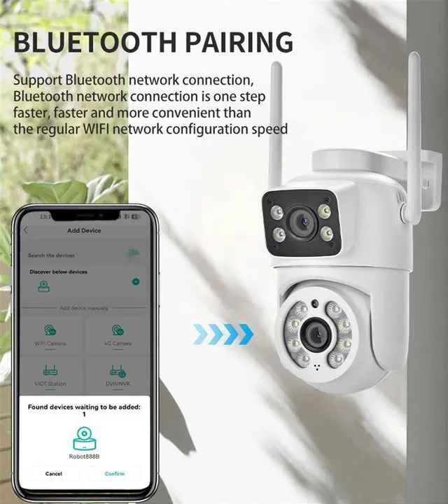 Alt view image 4 of 7 - V380 Dual-Lens WiFi Security Camera Full-Color Night Vision, Outdoor PTZ & Bullet Combo, Human Tracking, Two-Way Audio, US