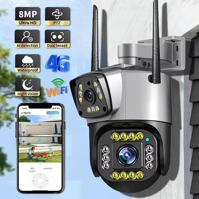 Alt view image 2 of 7 - V380 Dual-Lens PTZ & Bullet Security Camera 4G Voice Intercom, Smart Motion Detection, Indoor/Outdoor, IP66 Waterproof, Full-Color Night Vision