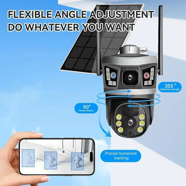Alt view image 2 of 7 - Solar Security Camera 3-Lens WiFi Full-Color Night Vision, Low-Power Outdoor Surveillance, AI Motion Detection, Two-Way Audio
