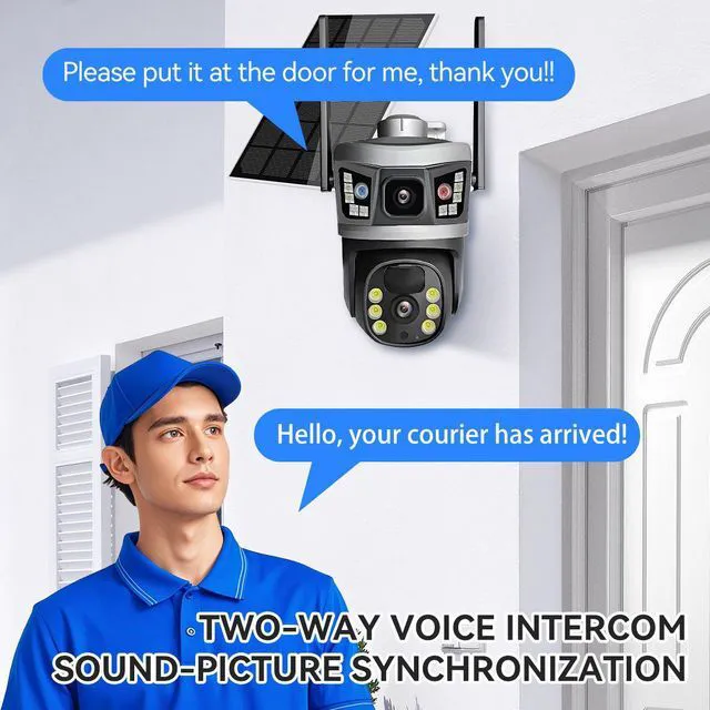 Alt view image 4 of 7 - Solar Security Camera 3-Lens WiFi Full-Color Night Vision, Low-Power Outdoor Surveillance, AI Motion Detection, Two-Way Audio
