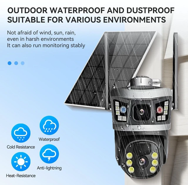 Alt view image 3 of 7 - Solar Security Camera 3-Lens WiFi Full-Color Night Vision, Low-Power Outdoor Surveillance, AI Motion Detection, Two-Way Audio