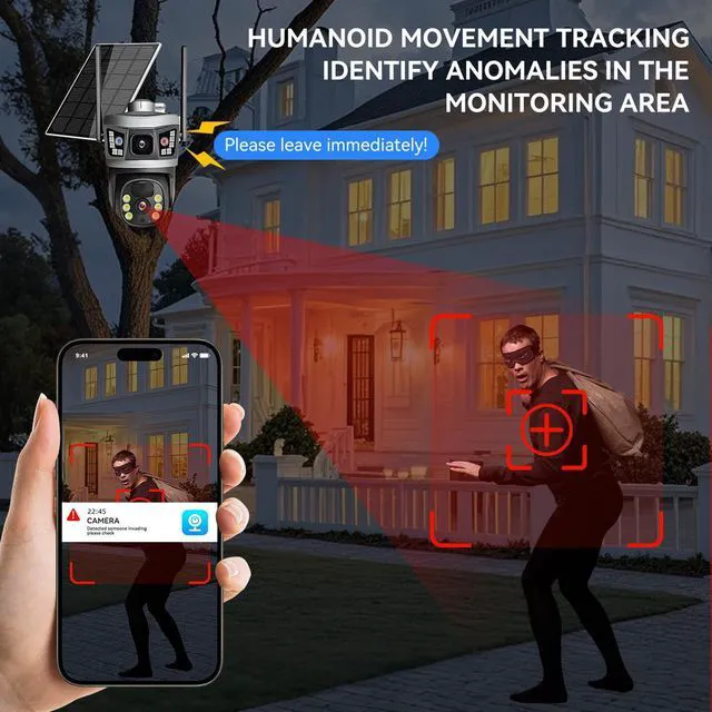 Alt view image 6 of 7 - Solar Security Camera 3-Lens WiFi Full-Color Night Vision, Low-Power Outdoor Surveillance, AI Motion Detection, Two-Way Audio