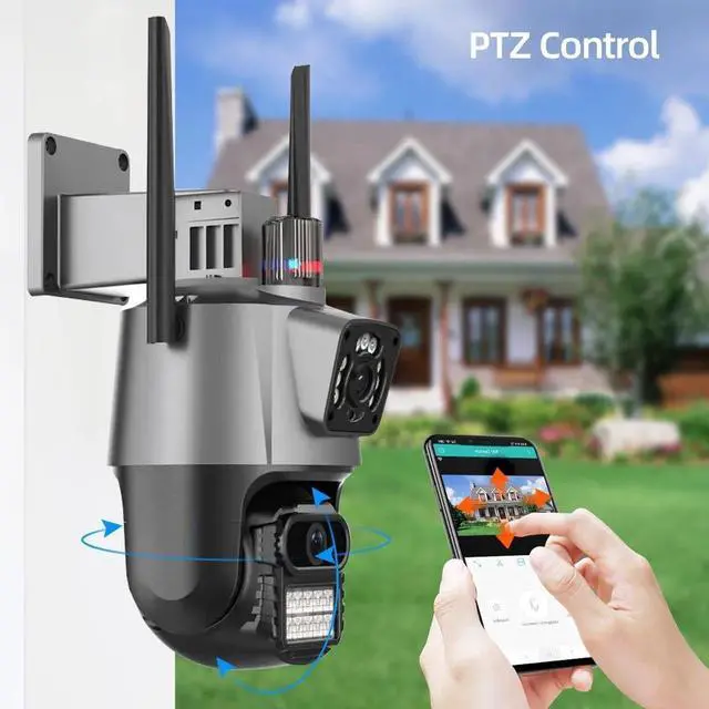 Alt view image 3 of 7 - P11 Dual-Lens PTZ & Fixed Security Camera 4MP Wireless WiFi Outdoor, Remote Viewing, Full-Color Night Vision, Two-Way Audio, US Plug