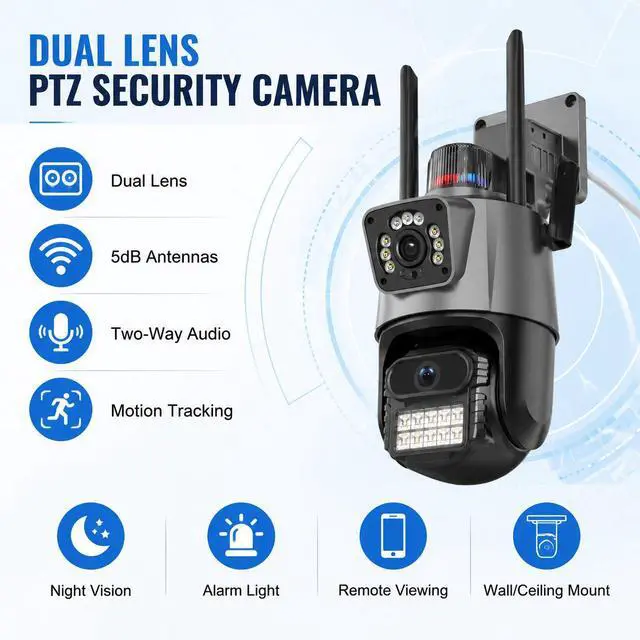 Alt view image 5 of 7 - P11 Dual-Lens PTZ & Fixed Security Camera 4MP Wireless WiFi Outdoor, Remote Viewing, Full-Color Night Vision, Two-Way Audio, US Plug