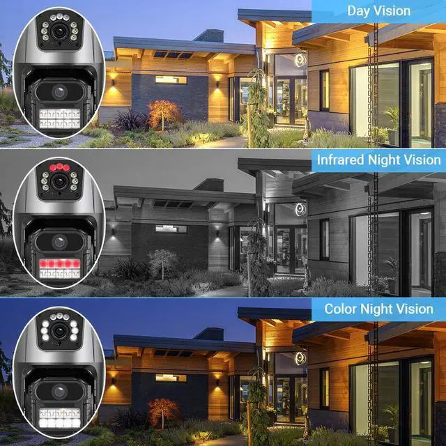 Alt view image 2 of 7 - P11 Dual-Lens PTZ & Fixed Security Camera 4MP Wireless WiFi Outdoor, Remote Viewing, Full-Color Night Vision, Two-Way Audio, US Plug